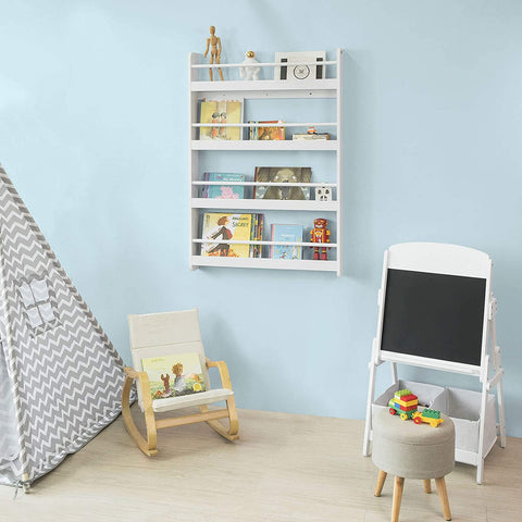 Rootz Wall Mounted 4 Tiers Children Kids Bookcase Book Shelf- Storage Display Shelving Rack