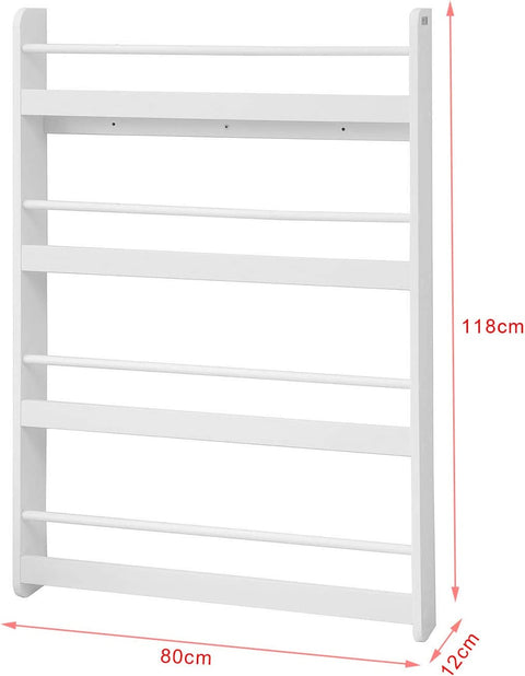 Rootz Wall Mounted 4 Tiers Children Kids Bookcase Book Shelf- Storage Display Shelving Rack