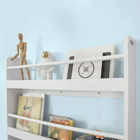 Rootz Wall Mounted 4 Tiers Children Kids Bookcase Book Shelf- Storage Display Shelving Rack