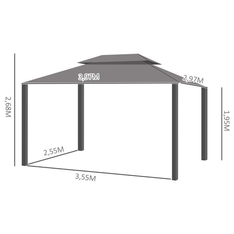 Rootz Gazebo - Garden Gazebo - Pavilion - Garden Tent - Party Tent - With Side Nets And Curtains - Aluminum/Steel/Polyester - Dark Grey - 4m x 3m