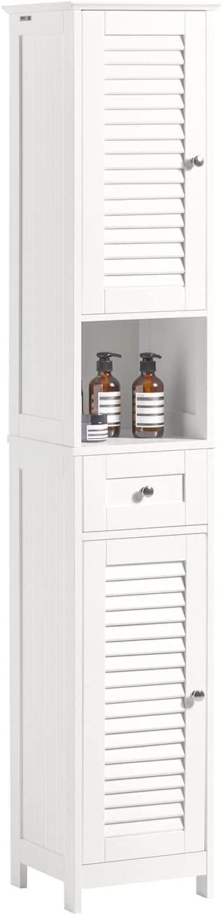 Rootz Bathroom Tall Cabinet - Bathroom Storage Cabinet with 2 Shutter Doors and 1 Drawer
