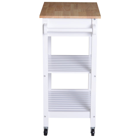 Rootz Kitchen Trolley - Serving Trolley - 2 Drawers - On Wheels - 4 Storage Compartments - 88.5 x 40 x 86 cm - White - Brown