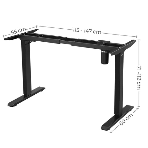 Rootz Adjustable Desk Frame - Dynamic Table Frame - Standing Desk Frame - Black - 115-147 x 70 x 71-112 cm