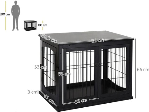 Rootz Hondentransportbox - Geventileerde hondenbox - Hondenhuis - Reiskrat voor huisdieren - Draagbare huisdierendrager - MDF Hout en ijzer - Modern design - Zwart - 58,5 cm x 81 cm x 66 cm