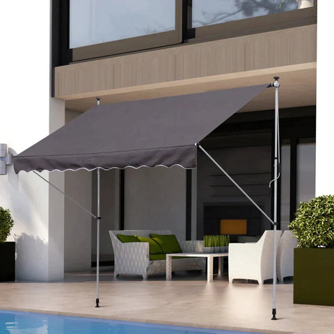 Rootz Awning - Articulated Arm Awning - Clamp Awning - Sun Protection - Folding Arm Hand Crank - Balcony - Grey- 300 x 150 cm
