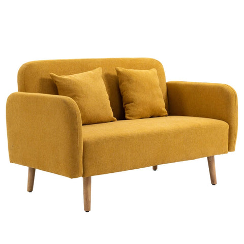 Rootz Double Sofa - Upholstery With Cushions - Compact Design - Two-seater - Adjustable Height Of The Footrests - Velvety Polyester - Rubber Wood - Foam - Yellow + Natural - 130 x 70 x 80 cm
