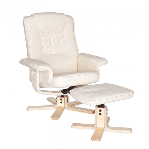 Rootz TV Armchair - Comfort - Cream Imitation Leather Cover - Design Relax Armchair - Swivel with Stool - X-XL (110kg) - No Motor