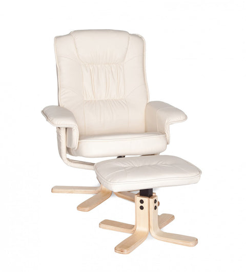 Rootz TV Armchair - Comfort - Cream Imitation Leather Cover - Design Relax Armchair - Swivel with Stool - X-XL (110kg) - No Motor