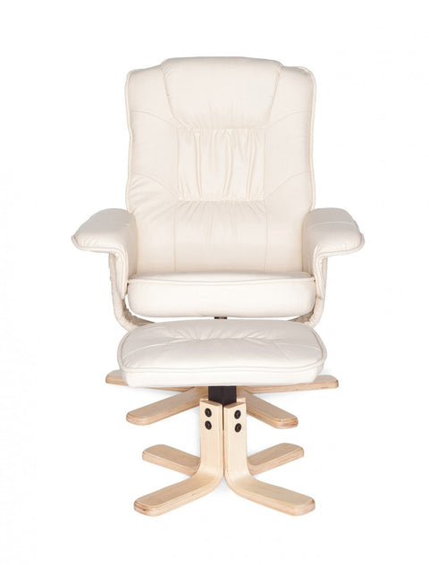 Rootz TV Armchair - Comfort - Cream Imitation Leather Cover - Design Relax Armchair - Swivel with Stool - X-XL (110kg) - No Motor