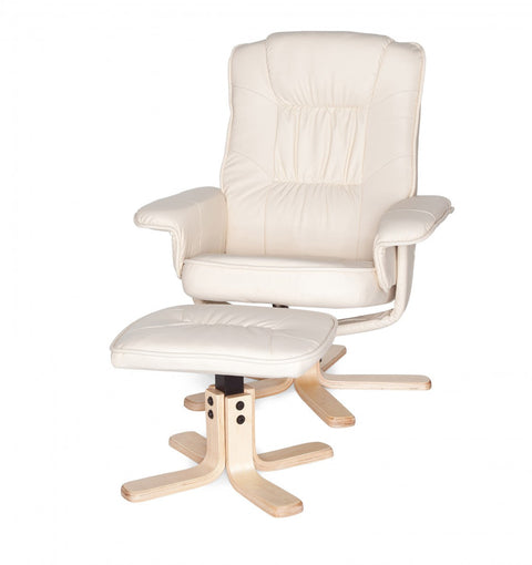 Rootz TV Armchair - Comfort - Cream Imitation Leather Cover - Design Relax Armchair - Swivel with Stool - X-XL (110kg) - No Motor