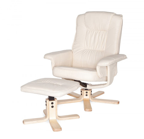 Rootz TV Armchair - Comfort - Cream Imitation Leather Cover - Design Relax Armchair - Swivel with Stool - X-XL (110kg) - No Motor