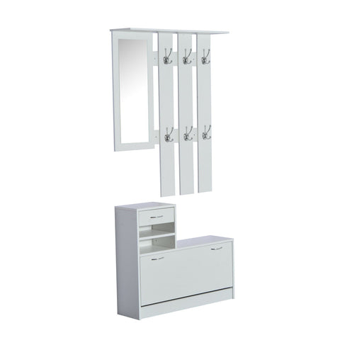 Rootz Wardrobe set - Shoe cabinet - Coat rack - Mirror - Wardrobe panel - Storage space - 1 drawer - 2 storage compartments - White