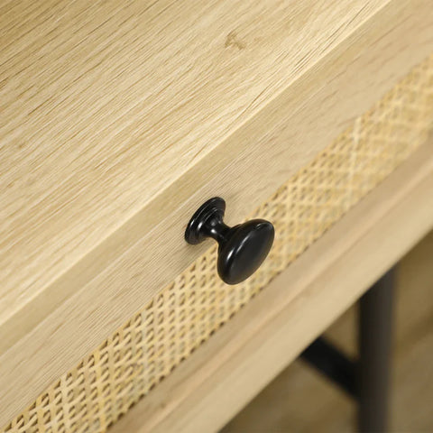 Rootz Side Table With Drawer - Rattan Decor - Natural Wood Look - Chipboard - Natural Wood - 45 x 29 x 61.5cm