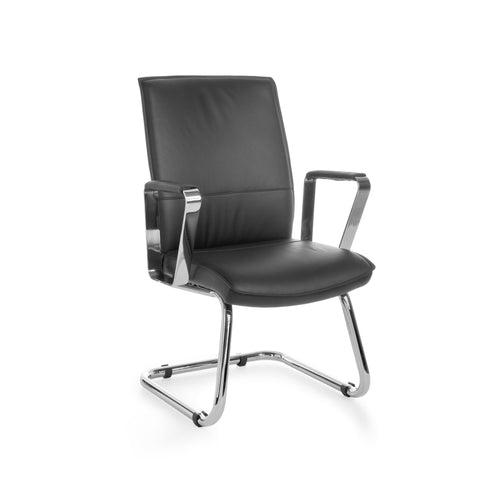 Rootz Freischwingerstuhl – Besucherstuhl – Esszimmerstuhl – Leder – Schwarz