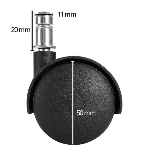 Rootz Set of 5 Premium Black Office Chair Castors - Smooth-Running Hard Floor - 11mm Pin - 50mm Diameter - Swivel Castors for Hard Floors