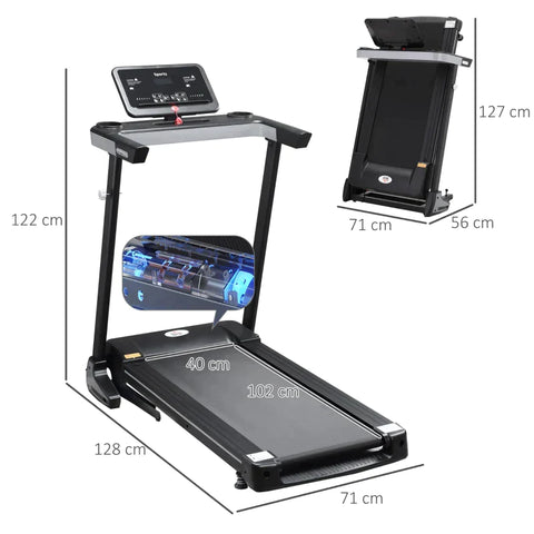 Rootz Treadmill - Electric Treadmill - Folding Treadmill With 12 Programs And Mobile Phone Holder - Steel - Black - 71 x 128 x 122 cm