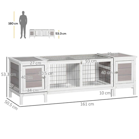 Rootz Rabbit Hutch - Wooden Rabbit Hutch - Guinea Pig Cage - Separable Bunny Run - Small Animal House - With Slide-out Tray - Grey - 161 x 50.5 x 53.3cm