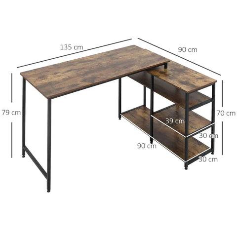 Rootz Corner Desk - Computer Desk - Study Desk - Desk - Black - Brown - 135 cm x 90 cm x 79 cm