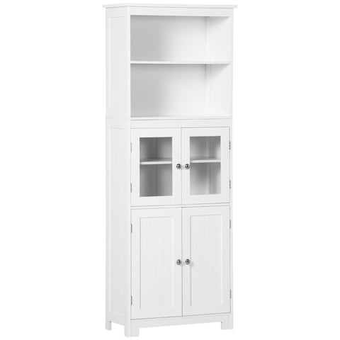 Rootz Kitchen Cabinet - 2 Shelves - Display Cabinet - Cupboard Compartment - MDF - Tempered Glass - White - 60 x 29 x 162 cm
