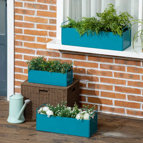 Rootz Planter - Set of 3 Colorful Planters - Weather Resistant - 2 Handles - Blue - 55cm x 20cm x 19cm