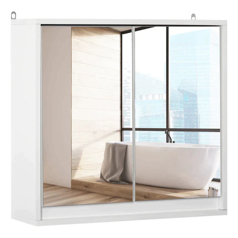 Rootz Bathroom Cabinet - Mirror Cabinet With 2 Mirrors - With Storage Shelf - Wall Mounted - White - 48 cm x 14.5 cm x 45 cm