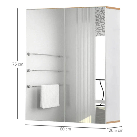 Rootz Spiegelschrank – Badezimmerschrank – Badezimmerspiegel – Wandschrank – Weiß – 60 x 20,5 x 75 cm