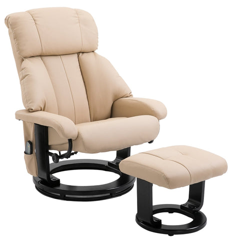 Rootz Massage Chair - Relaxation Lounger With Reclining Function - Tv Chair - Recliner Chair - Ergonomic Chair - Armchair With Stool - Beige - 76 x 80 x 102 cm