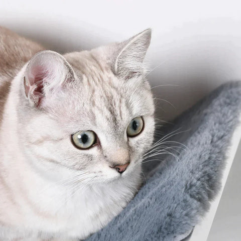 Rootz Cat Bed - Cat Lounger - Cat Wall Lounger - Cat Bed - Cat Shelf - Wall Mounting Plush Pad - Wit/Grijs - 41 x 28 x 21 cm