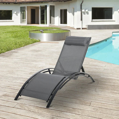 Rootz Sun Lounger - Garden Loungers - Relax Lounger - With Bolster - Aluminum/Textilene/Polyester - Grey - 171L x 64W x 82H cm