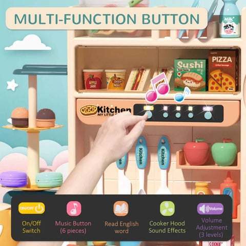 Rootz Kinderküche mit Zubehör – Spielküche – Küchenspielzeug – Wassersprühnebel – Lichter – Spielzeugset mit Musikfunktionen – Beige/Grün – 70 x 32 x 92,2 cm