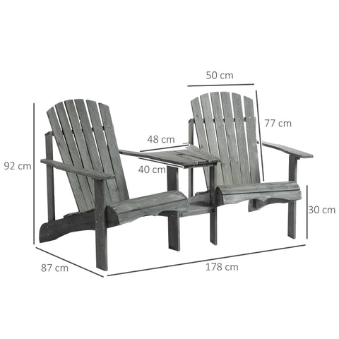 Rootz Adirondack Chairs Set - Garden Chair Table - Garden Chair - Garden Furniture - Wood - Gray - 178 x 87 x 92 cm