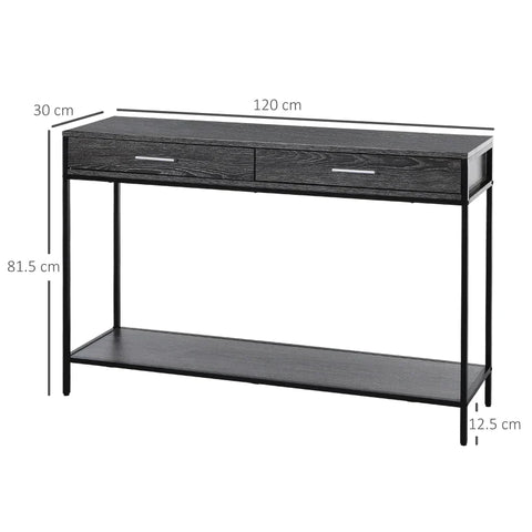 Rootz Console Table - Entrance Table - Side Table - Tafel - 2 Laden - Grijs - 120 x 30 x 81,5 cm