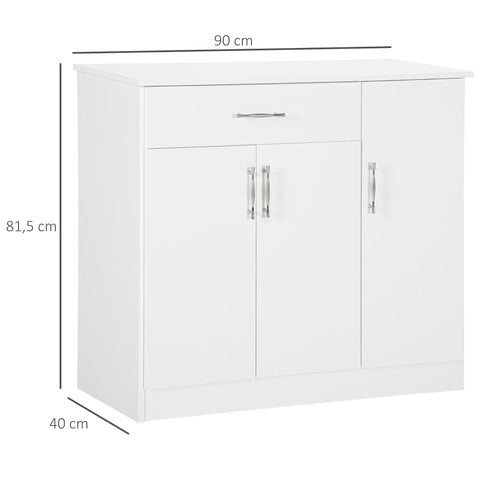 Rootz Sideboard - 2 Cabinets 1 Drawer - Height-adjustable Shelves - Dining Room - Kitchen - Living Room - White - 90 cm x 40 cm x 81.5 cm