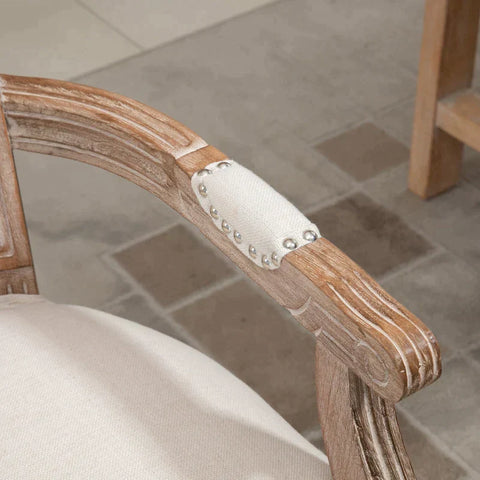 Rootz Dining Chair - Kitchen Chair - Rivet Decor - French Country House Style - Rubber Wood - Cream White - 59 x 63.5 x 96cm