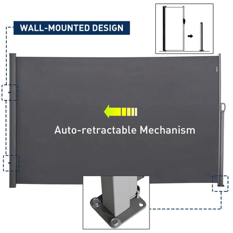 Rootz Awning - Side Awning - Privacy And Sun Protection - Side Blind - Polyester - Grey - 3 x 2 m