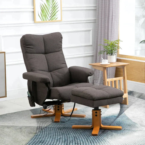 Rootz Massage Chair - Recliner With Footstool - Reclining Function - TV Chair With Massage Function  - Polyester - Brown - 80 x 86 x 99 cm