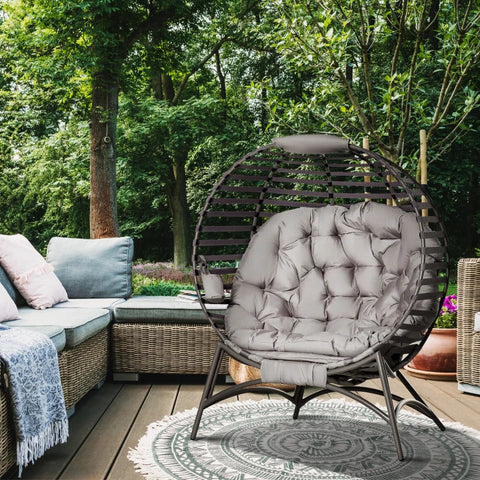 Rootz Egg Chair - Garden Chair - Papasan Chair - With Soft Cushion -  Steel Frame And Side Pocket - Brown - 118 x 75 x 139 cm