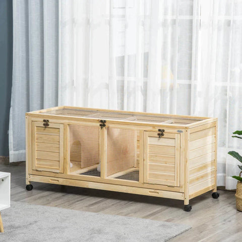 Rootz Kleindierhok - Konijnenhok - Dierenhok - Dierenkooien - 4 Rollen - Dennenhout/Staal - Naturel - 138L x 53B x 61H cm