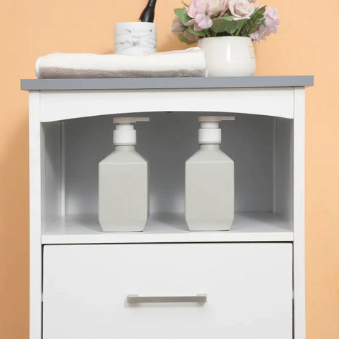 Rootz Bathroom Cabinet - Freestanding Bathroom Dresser - Bathroom Furniture - Cabinet - Storage Cabinet - Cabinet With Drawer - White/Grey - 40 x 33 x 80 cm