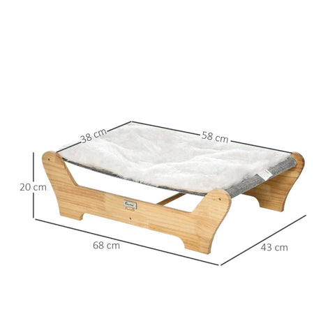 Rootz Cat Bed - Cat Bed With Frame - Hammock For Cats - Elevated Cat Nest With Soft Pillow - Natural - Pine Wood - 68 x 43 x 20 cm