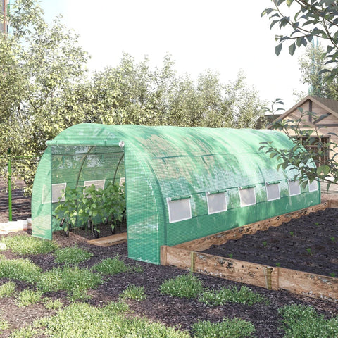 Rootz Greenhouse - Polytunnel Greenhouse - Walk-in Greenhouse Met Oprolbare Covers - UV Bescherming - Stalen Buis - Groen - 590L x 300B x 200H cm