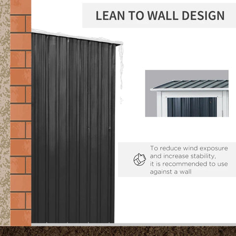 Rootz Garden Storage Shed - Garden Shed - Garden Metal Storage Shed - Tool Shed - With Sloped Roof - Lockable Door - Grey - 142 x 84 x 189 cm