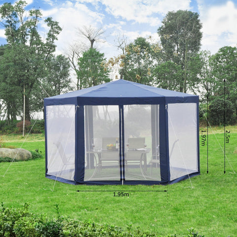 Rootz Garden Pavilion - Pavilion - Party Tent - Hexagonal - Blue / Cream - Metal - Water-repellent - 3.9 m x 3.9 m