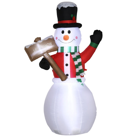 Rootz Weihnachtsdekoration – Schneemann mit Schild – aufblasbar groß mit Gebläse – Weiß – 103 L x 70 B x 180 H cm