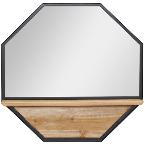 Rootz Wall Mirror - Wall Mirror With Shelf - Industrial Design - Fir Wood - Metal - Black + Nature - 61L x 8.4W x 61H cm