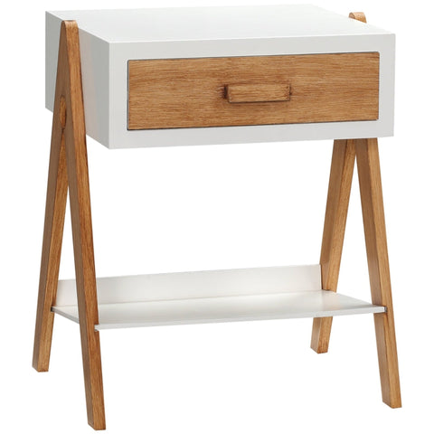 Rootz Side Table - Coffee Table - Side Table In Scandi Design - 1 Drawer 1 Shelf - MDF - White + Brown - 45L x 35W x 54.5H cm