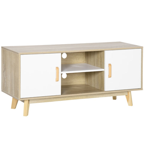 Rootz TV Cabinet - TV Lowboard -  TV Table - Sideboard With 2 Cabinets And Open Shelves - Scandi Design - Natural + White - 120 X 40 X 55 cm
