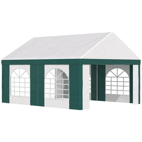 Rootz Party Tent - Beer Tent - Removable Side Walls - Four Large Windows - Steel + Plastic - White + Green - 5 x 4 m