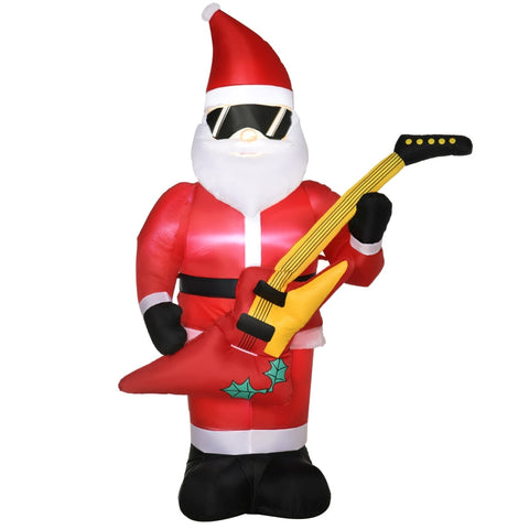 Rootz Christmas Decoration - Santa Claus with Electric Guitar - Inflatable Large Including Blower - Red - 140 x 75 x 215 cm