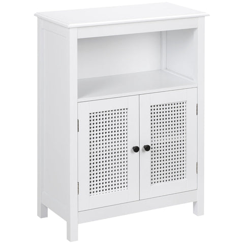 Rootz Bathroom Cabinet - Bathroom Cabinet In Rattan Look - 1 Shelf 1 Cabinet - MDF Wood - White - 60L x 30W x 80H cm